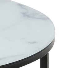 Load image into Gallery viewer, Alisma Designer White Glass Marble Coffee Table With Shelf And Black Gloss Metal Frame 80cm
