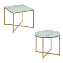 Load image into Gallery viewer, Alisma Square Side Table With A White Marble Look Top And Gold Base 50cm
