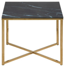 Load image into Gallery viewer, Alisma Square Side Table With A Black Marble Look Top And Gold Base 50cm
