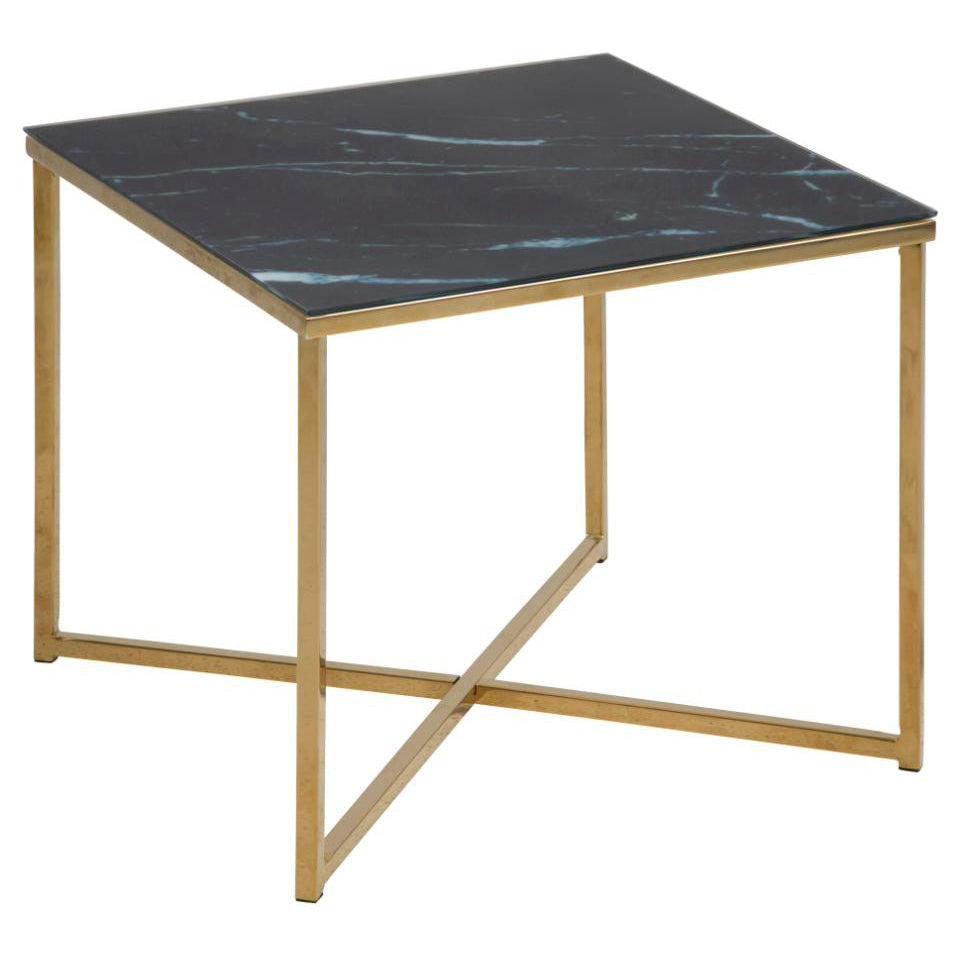 Alisma Square Side Table With A Black Marble Look Top And Gold Base 50cm