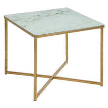 Load image into Gallery viewer, Alisma Square Side Table With A White Marble Look Top And Gold Base 50cm
