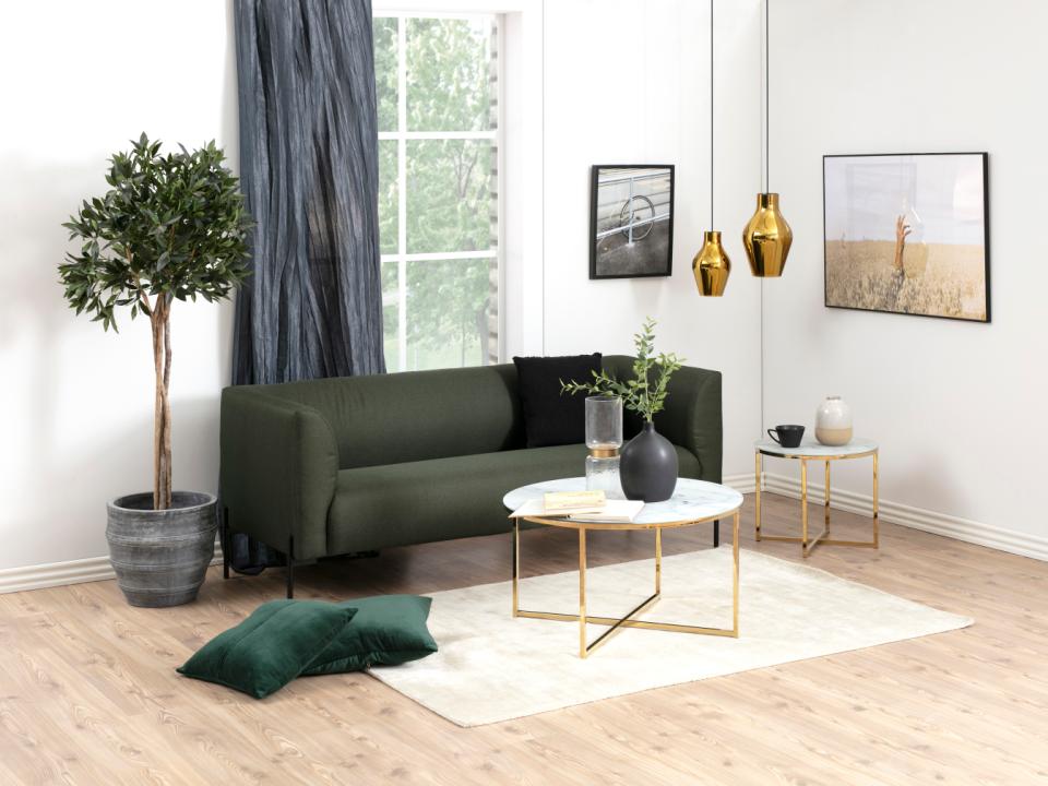 Alisma Round Side Table In White Glass Marble With Gold Metal Base 50cm