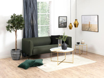 Alisma Round Side Table In White Glass Marble With Gold Metal Base 50cm