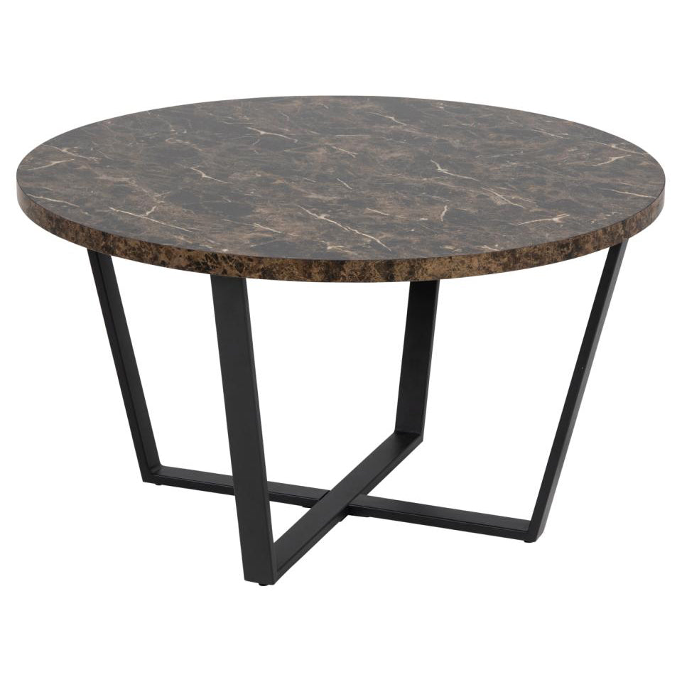 Amble Coffee Table In Brown Melamine Marble Finish And Metal Base 77cm