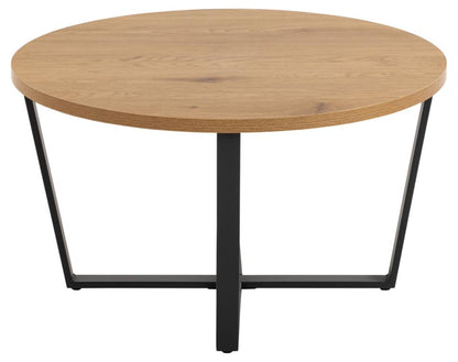 Amble Coffee Table In Brown Oak Melamine Finish And Metal Base 77cm