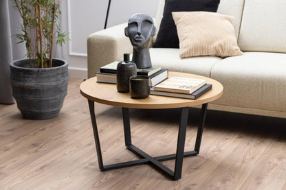 Amble Coffee Table In Brown Oak Melamine Finish And Metal Base 77cm