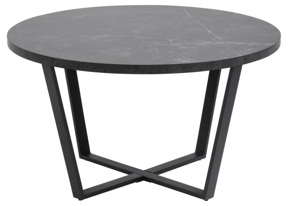 Amble Coffee Table In Black Melamine Marble Finish And Metal Base 77cm