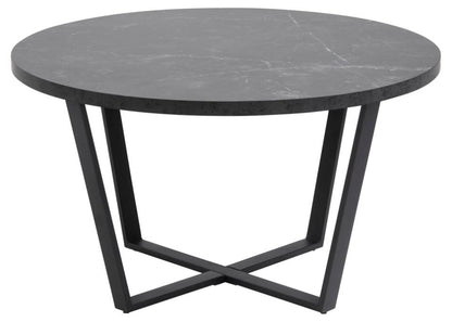 Amble Coffee Table In Black Melamine Marble Finish And Metal Base 77cm