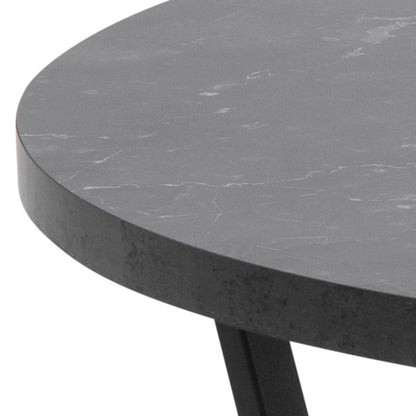 Amble Coffee Table In Black Melamine Marble Finish And Metal Base 77cm