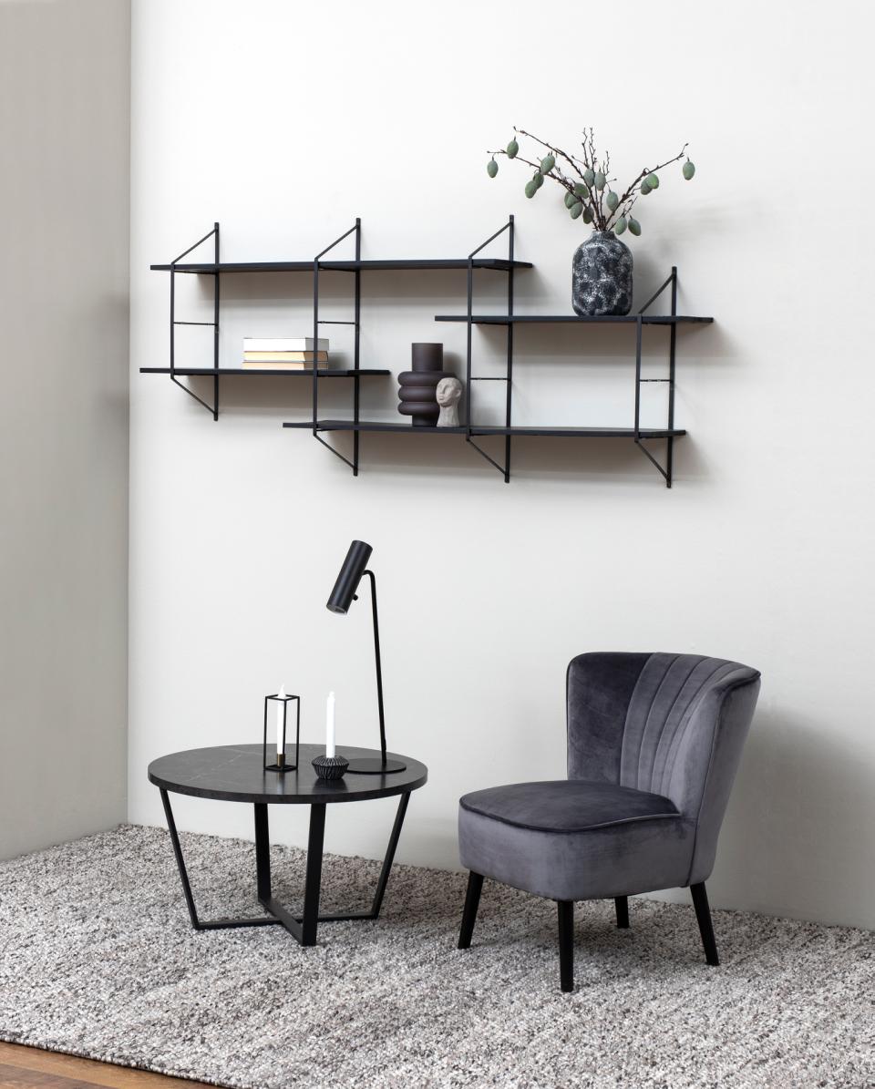 Amble Coffee Table In Black Melamine Marble Finish And Metal Base 77cm