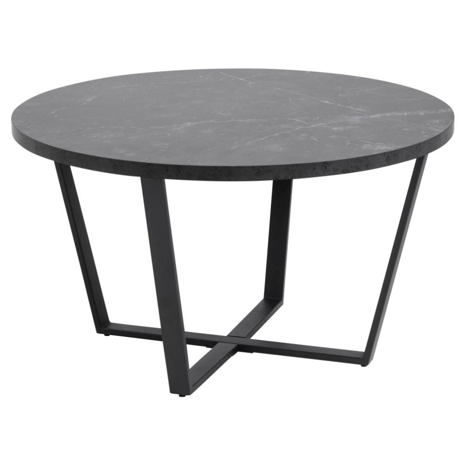 Amble Coffee Table In Black Melamine Marble Finish And Metal Base 77cm