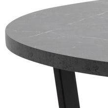 Load image into Gallery viewer, Amble Impressive Round Dining Table With A Black Melamine 110cm Marble Print Top And A Powder Coated Black Metal Solid Base
