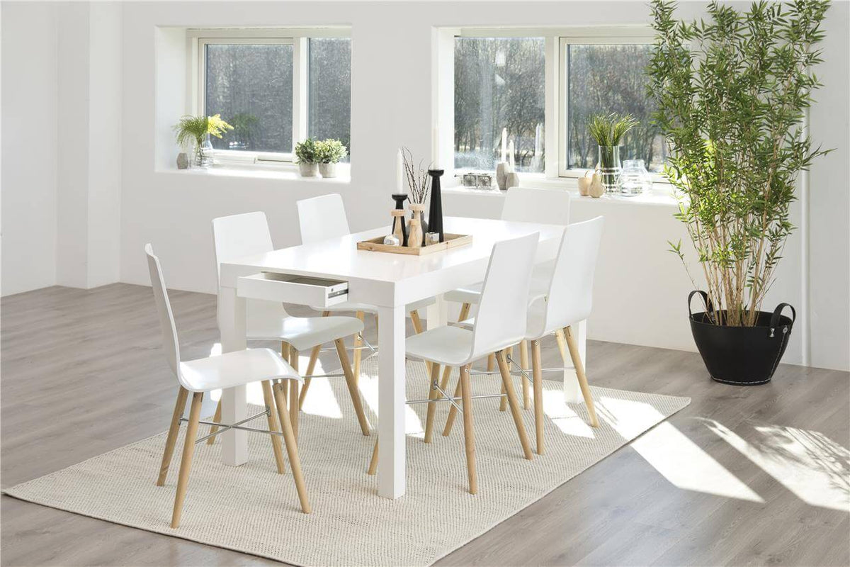 Angela White High Gloss Dining Table With Drawer, Quality Dining Furniture 150x80x76cm