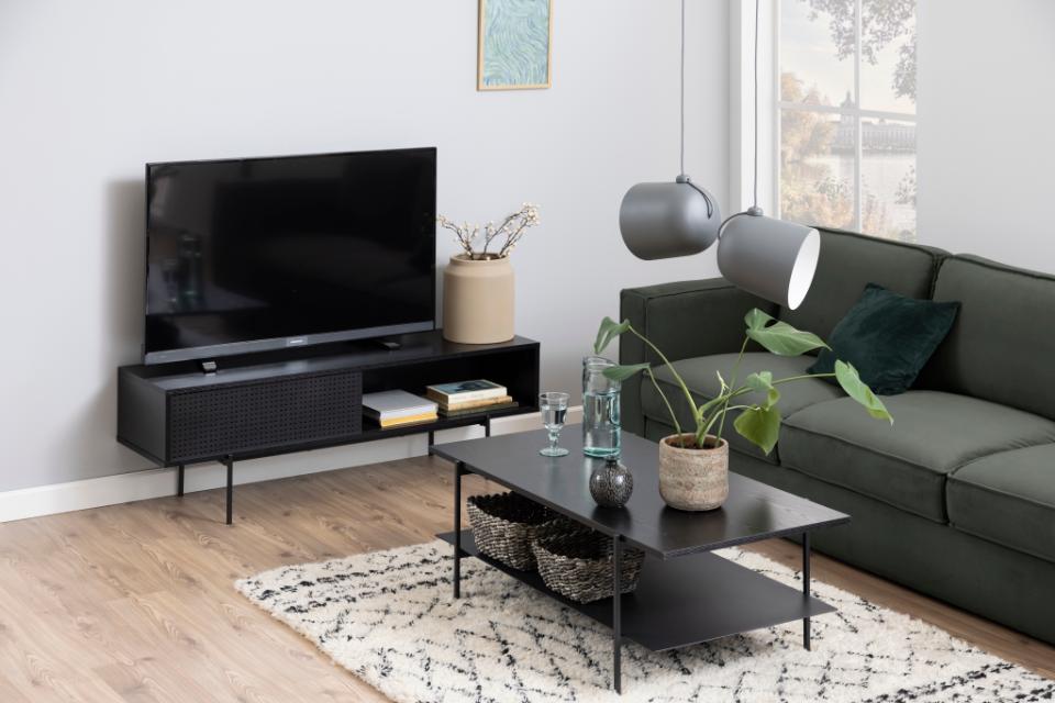 Angus Black Ash Melamine Coffee Table With Powder Coated Solid Metal Base