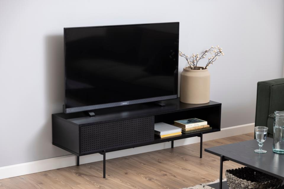 Angus TV Cabinet Unit With Sliding Door In Black 140x40x45cm