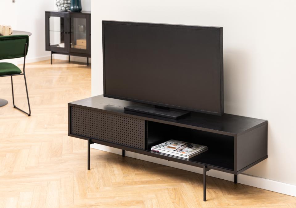 Angus TV Cabinet Unit With Sliding Door In Black 140x40x45cm