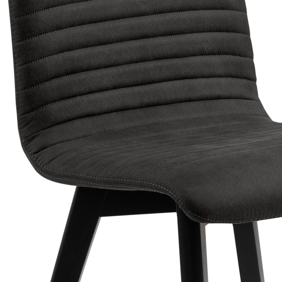 Arosa Designer Dining Chair In Stitched Fabric With Black Painted Oak Wood Legs, Set Of 2 Chairs