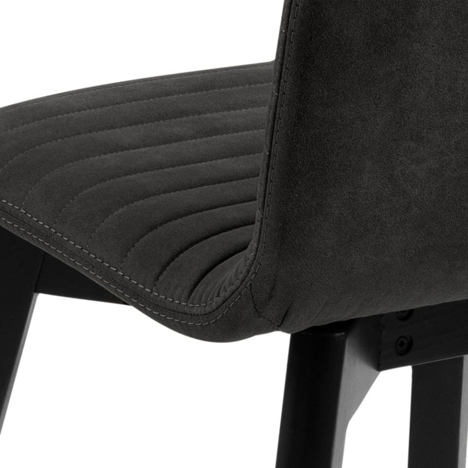 Arosa Designer Dining Chair In Stitched Fabric With Black Painted Oak Wood Legs, Set Of 2 Chairs
