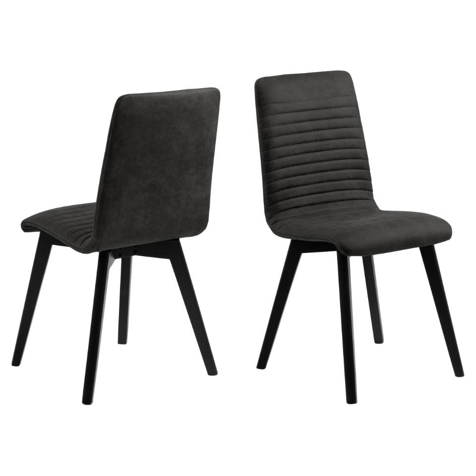 Arosa Designer Dining Chair In Stitched Fabric With Black Painted Oak Wood Legs, Set Of 2 Chairs