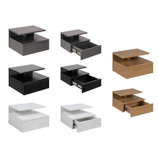 Ashlan Wooden Bedside Wall Table In Oak, Black, White Or Grey