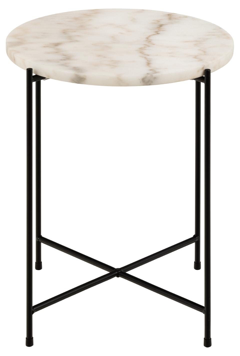 Avila Amour Round Side Table In White Marble With A Metal Base 42cm