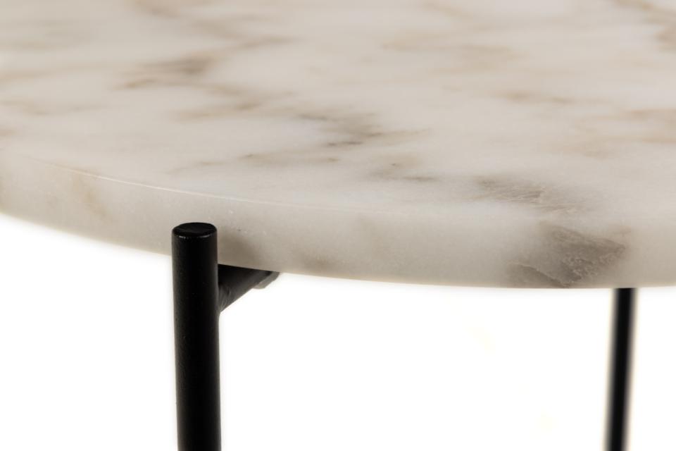 Avila Amour Round Side Table In White Marble With A Metal Base 42cm