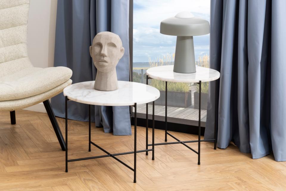Avila Amour Round Side Table In White Marble With A Metal Base 42cm