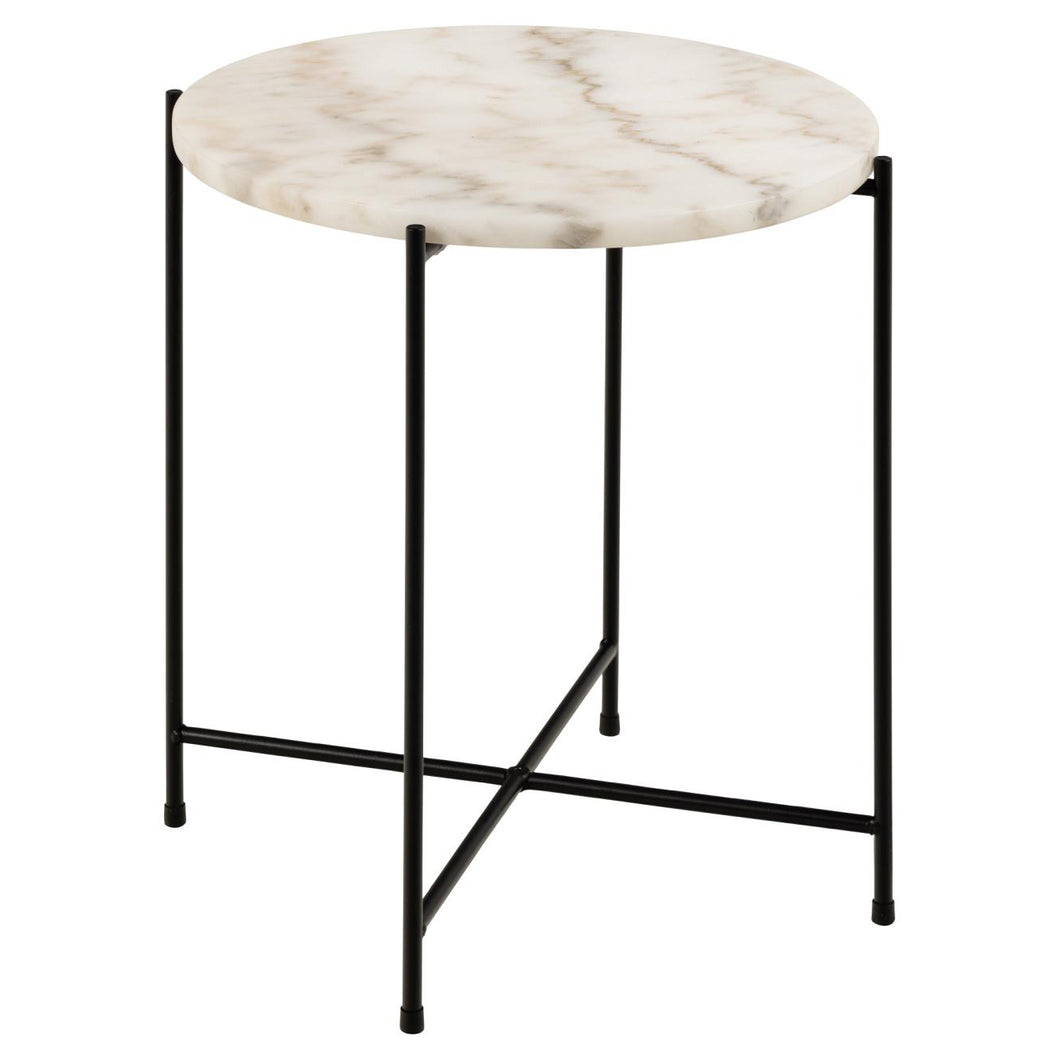 Avila Round Side Table In White Marble With A Metal Base 42cm