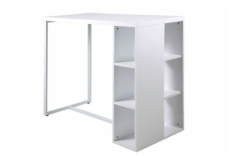 Avocet White High Gloss Bar Table With Shelves Storage, Home Bar Breakfast Table 120x105x60 cm