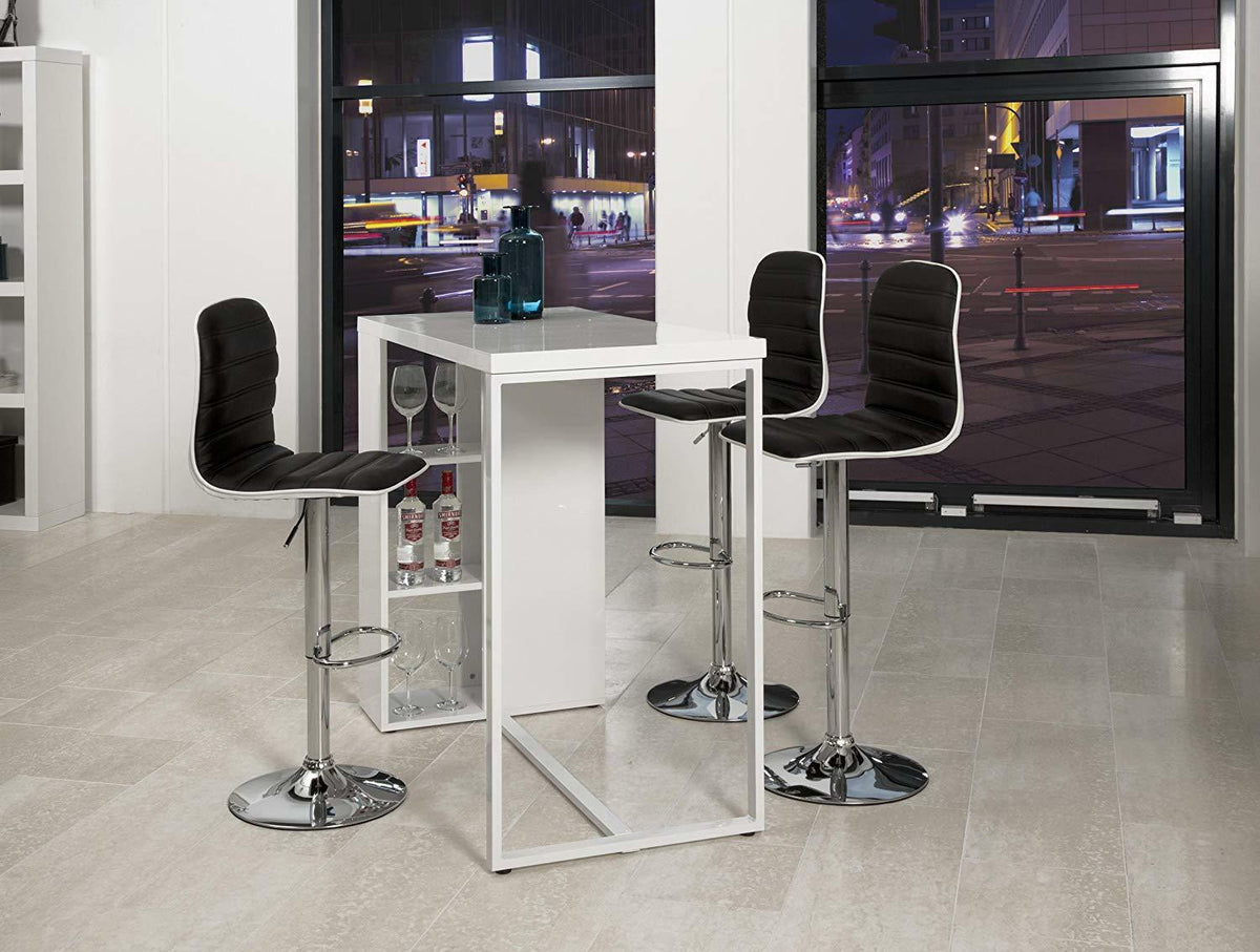 Avocet White High Gloss Bar Table With Shelves Storage, Home Bar Breakfast Table 120x105x60 cm