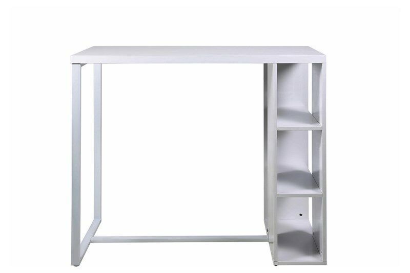 Avocet White High Gloss Bar Table With Shelves Storage, Home Bar Breakfast Table 120x105x60 cm