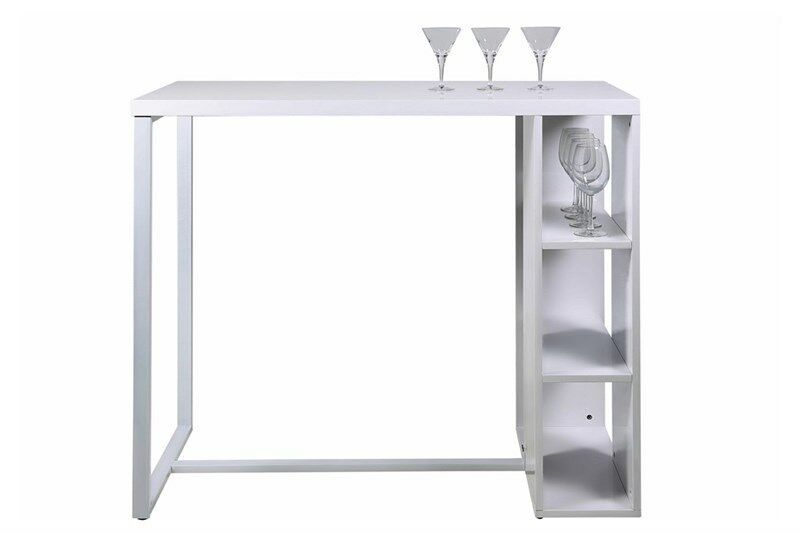 Avocet White High Gloss Bar Table With Shelves Storage, Home Bar Breakfast Table 120x105x60 cm