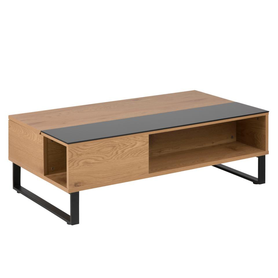 Azalea Versatile Storage Coffee Table With Lift Function In Stylish Paper Wild Oak And Black Glass