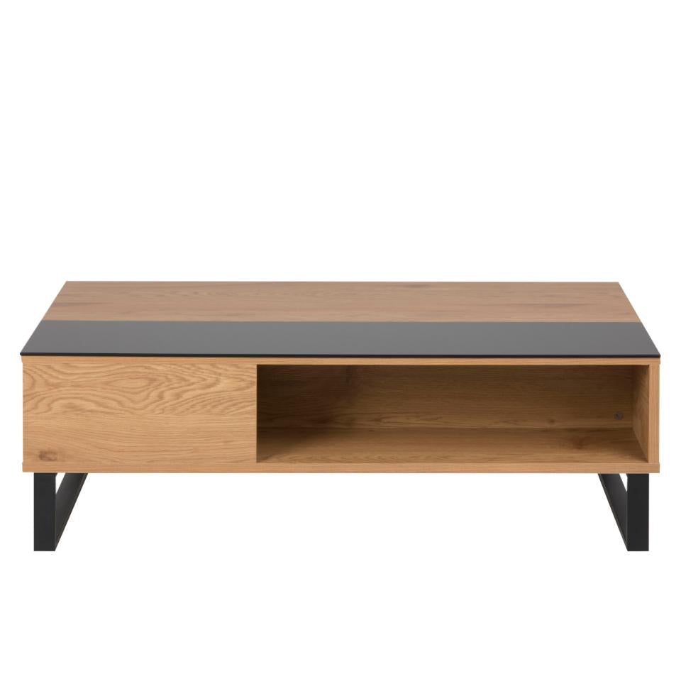 Azalea Versatile Storage Coffee Table With Lift Function In Stylish Paper Wild Oak And Black Glass
