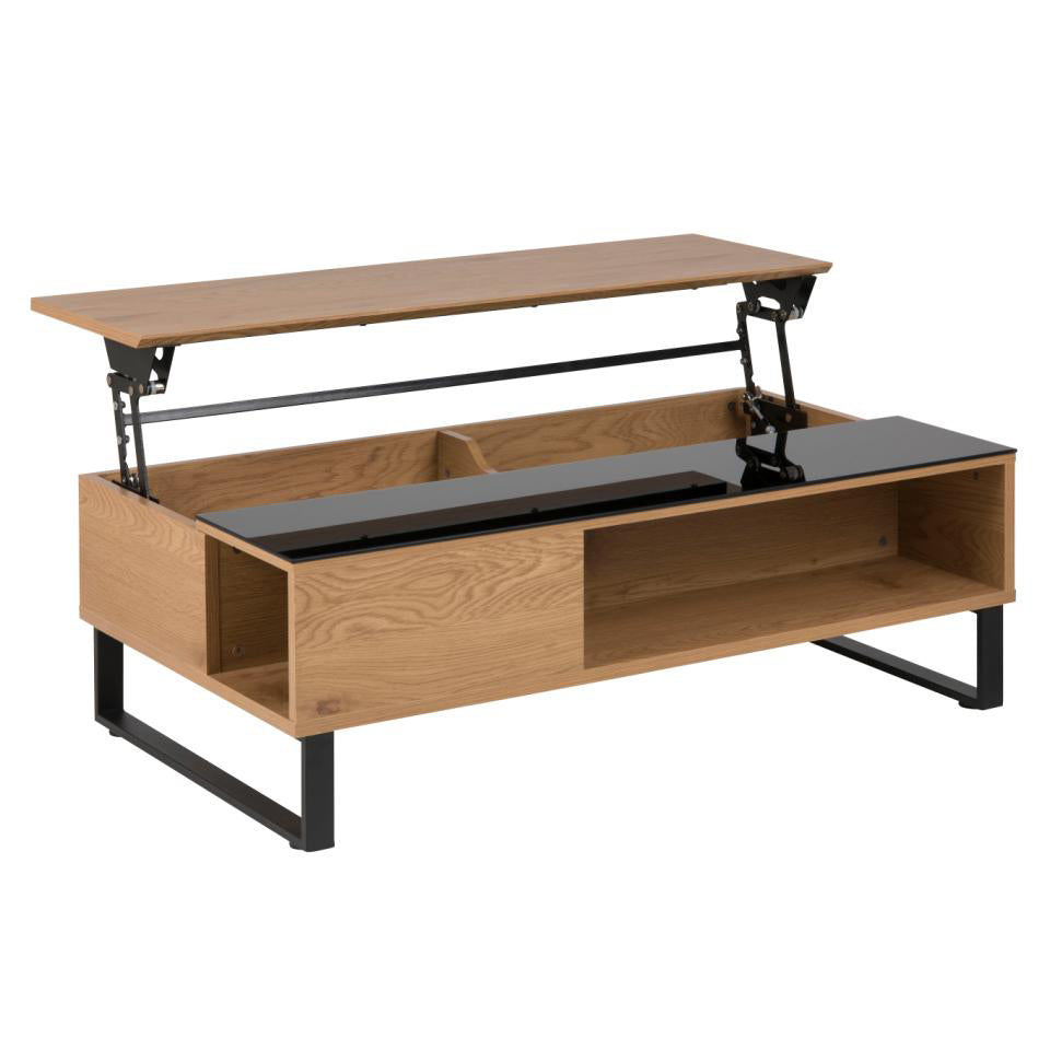 Azalea Versatile Storage Coffee Table With Lift Function In Stylish Paper Wild Oak And Black Glass