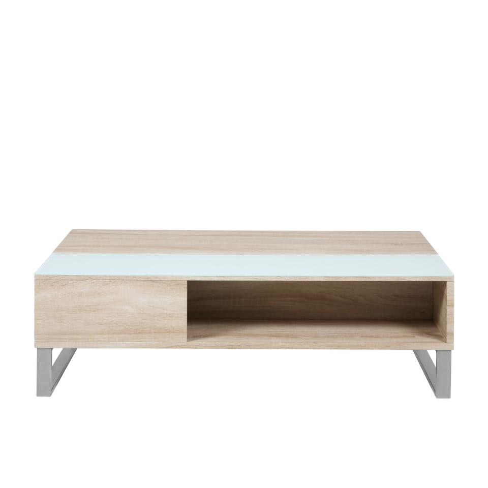 Azalea Storage Coffee Table With Lift Function In Stylish Sonoma Oak And White Glass
