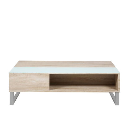 Azalea Storage Coffee Table With Lift Function In Stylish Sonoma Oak And White Glass