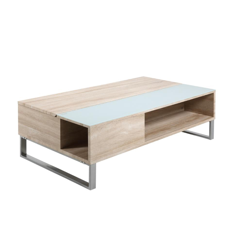 Azalea Storage Coffee Table With Lift Function In Stylish Sonoma Oak And White Glass