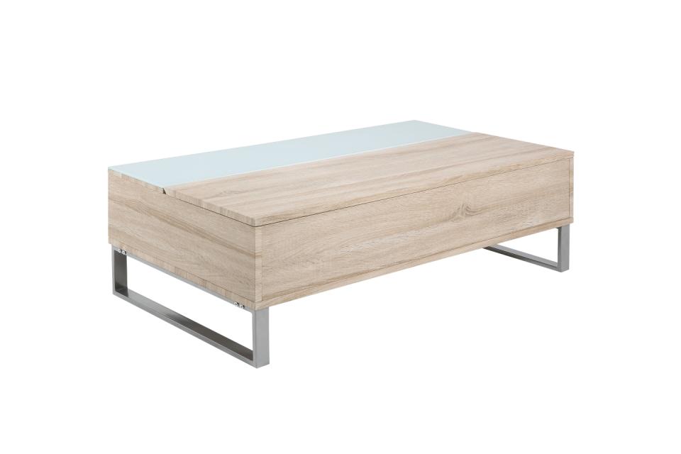 Azalea Storage Coffee Table With Lift Function In Stylish Sonoma Oak And White Glass