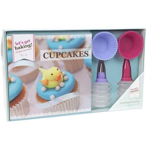 Let's Get Baking Cupcake Recipe Book Gift Set With Cake Moulds And Piping