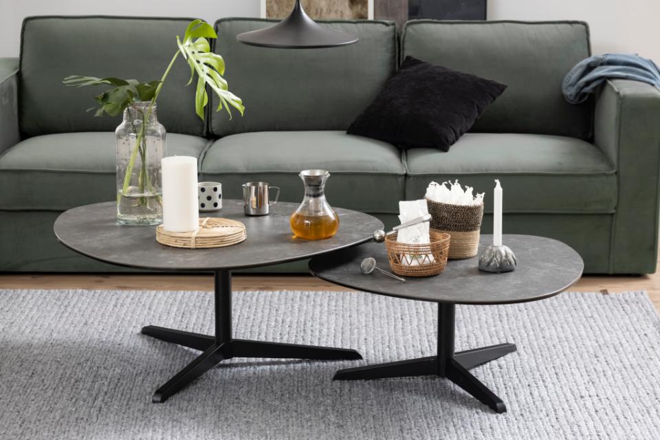 Barnsley Ceramic Black Coffee Table Plectrum Shape And Metal Base 84x77x34cm