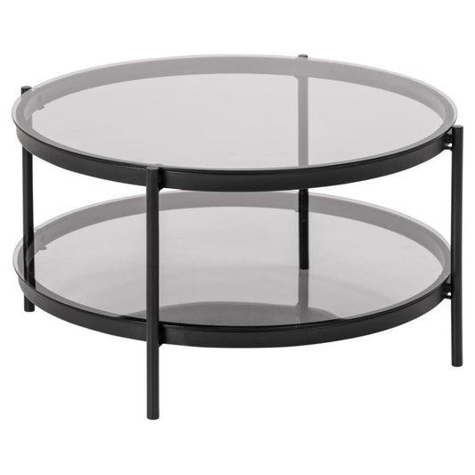 Bayonne Large Round Coffee Table With Glass Shelf Solid Metal Base 79cm