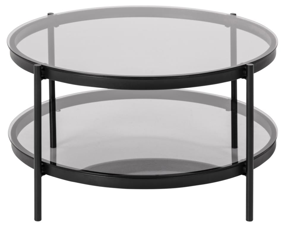 Bayonne Large Round Coffee Table With Glass Shelf Solid Metal Base 79cm