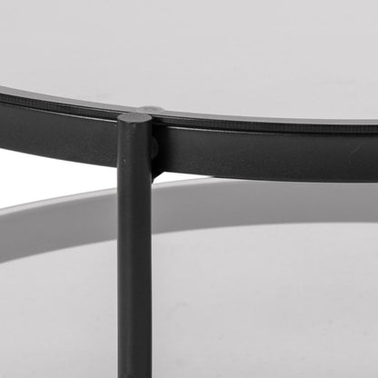 Bayonne Large Round Coffee Table With Glass Shelf Solid Metal Base 79cm