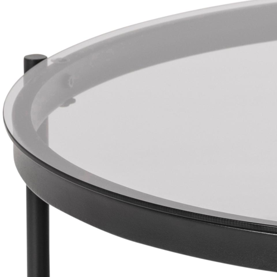 Bayonne Large Round Coffee Table With Glass Shelf Solid Metal Base 79cm