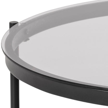 Bayonne Large Round Coffee Table With Glass Shelf Solid Metal Base 79cm