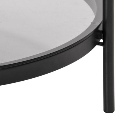 Bayonne Large Round Coffee Table With Glass Shelf Solid Metal Base 79cm