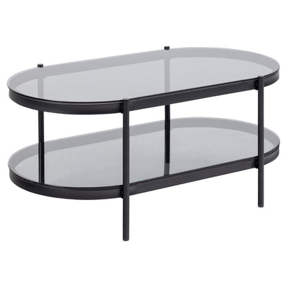 Bayonne Oval Coffee Table With Smoke Tempered Glass And Metal Base 95cm