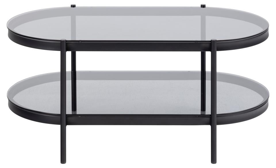Bayonne Oval Coffee Table With Smoke Tempered Glass And Metal Base 95cm