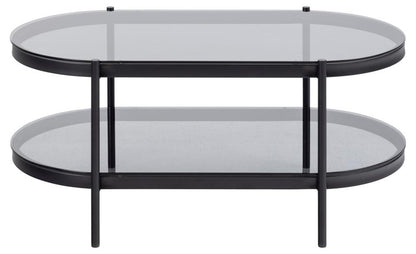 Bayonne Oval Coffee Table With Smoke Tempered Glass And Metal Base 95cm